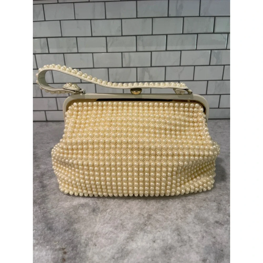 Grandee Bead Handbag Women Small Cream Faux Pearl Vintage Wedding Formal Purse